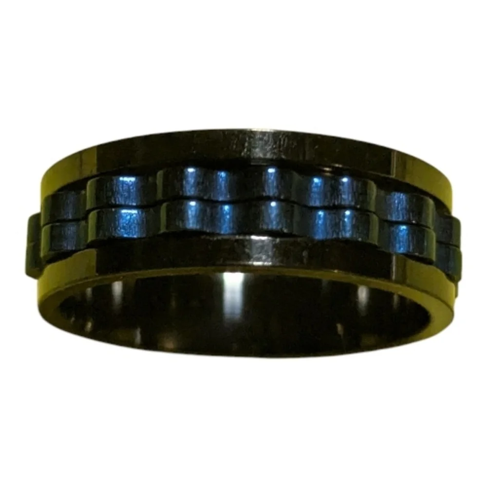 Fidget Spin Ring Black Blue  Sz 12 A-035